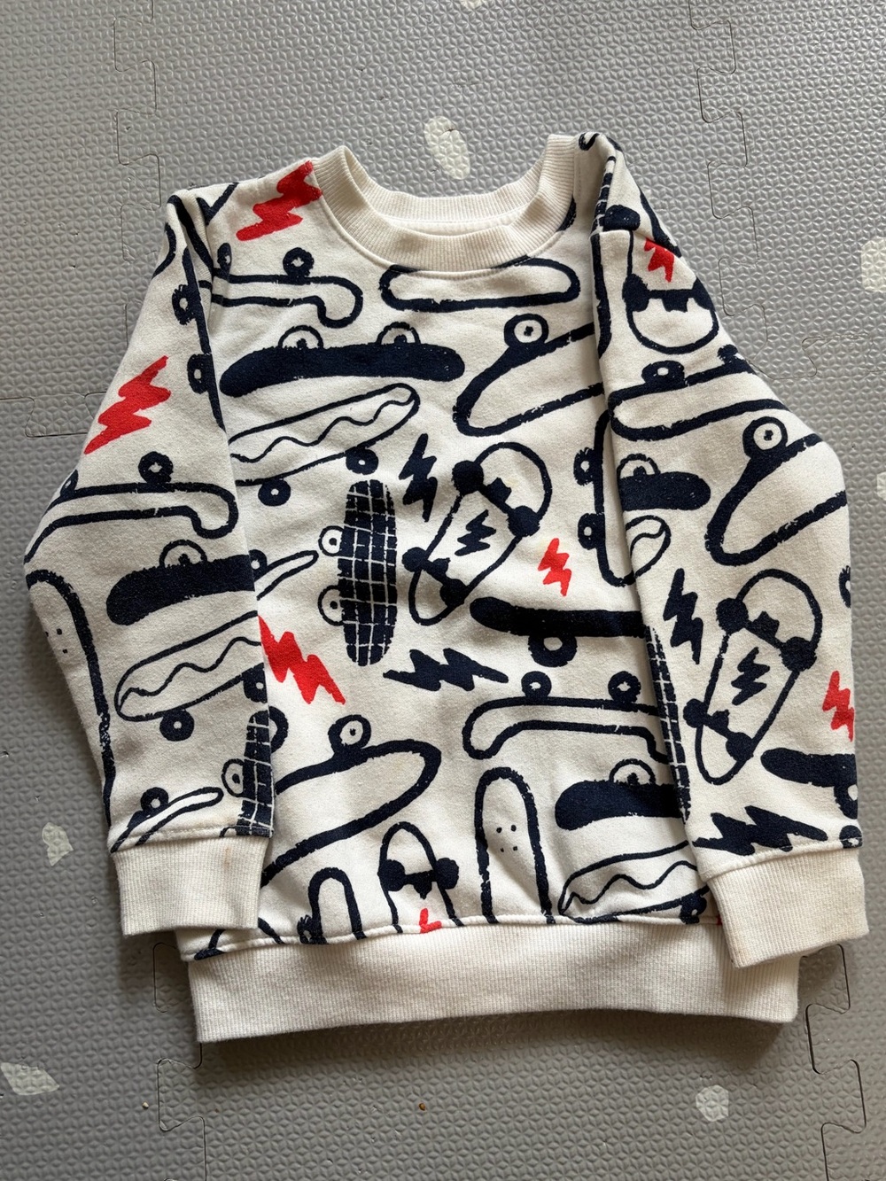 Cat & Jack Cream Pullover Sweatshirt with Navy Skateboard & Red Lightning
